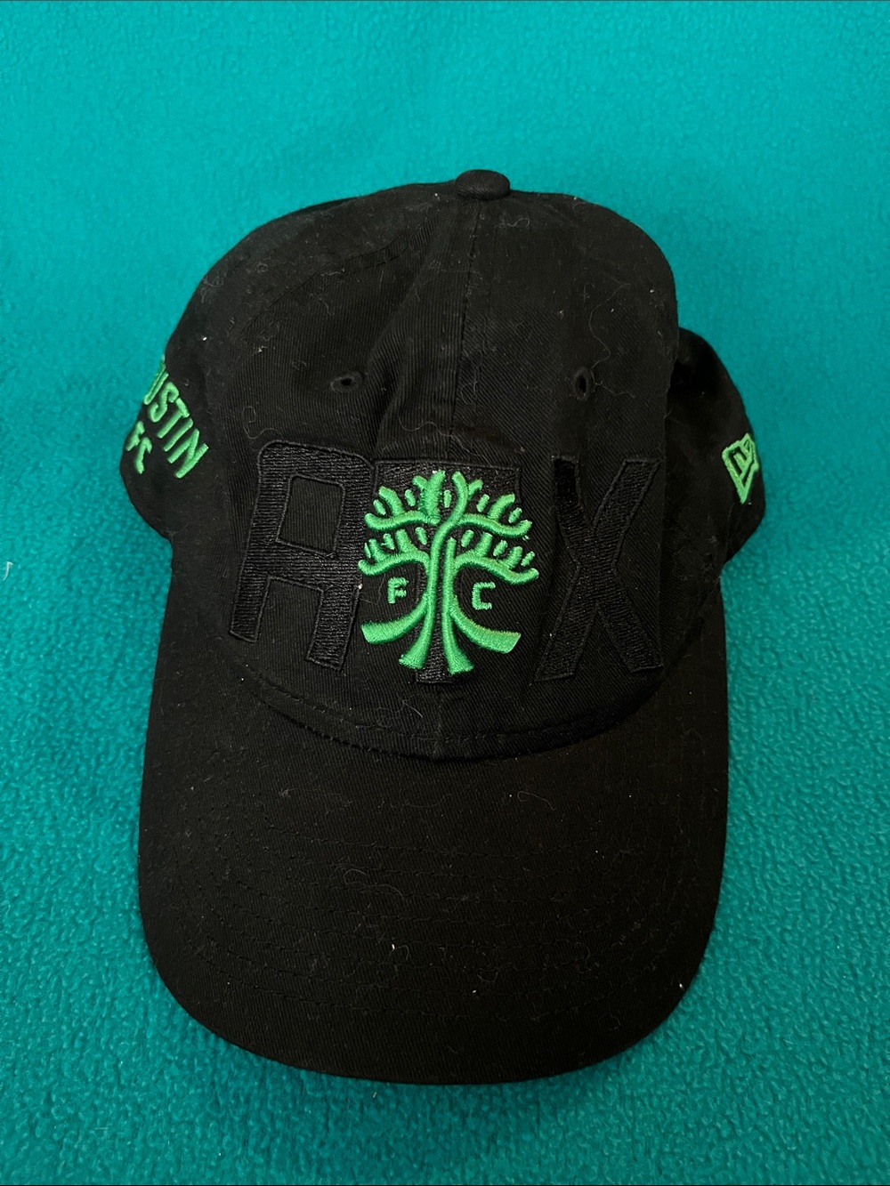 Austin FC Soccer League New Era Black Hat with Green Logo & Lettering
